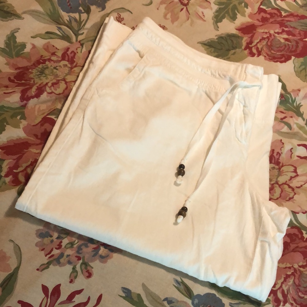 ANN TAYLOR LOFT Size 14 Marisa Wide Leg Crop Linen Cotton Summer Cozy $109 NEW